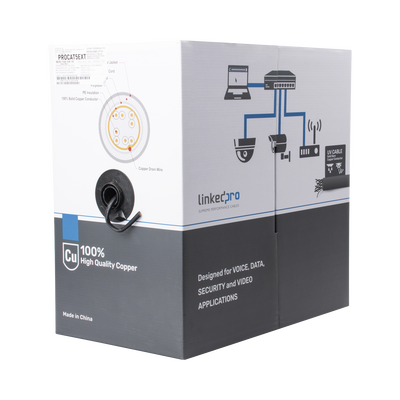 [PRO-CAT-5-EXT] Bobina de Cable de 305 Metros (1000 Pies), Cat5e, FTP, Blindado, Color Negro, UL, para Aplicaciones en Video Vigilancia, Redes de Datos. Uso en Intemperie
