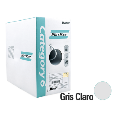 [NUR6C04IG-C] Bobina de Cable UTP de 305 Metros (1000 Pies) de Cobre, NetKey, Gris Claro, Categoría 6 (24 AWG), 1000Mbps, Riser (CMR), de 4 Pares