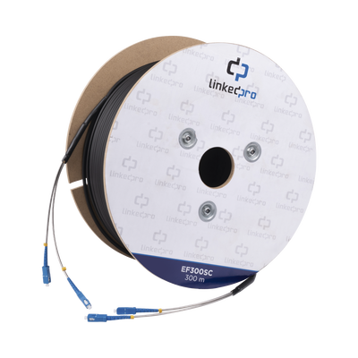 [EF-300-SC] Carrete de Fibra Óptica Monomodo con Conectores SC-SC Duplex, Reforzada con Kevlar, de 300 Metros (984.25 Pies), Para Instalaciones Subterráneas por Tubería