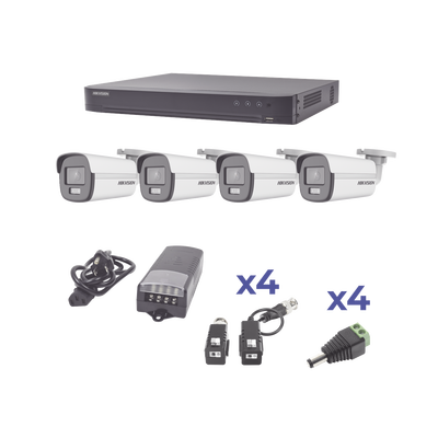 [KH1080P4BC] KIT COLORVU TURBOHD 1080p / DVR 4 Canales / 4 Cámaras Bala (exterior) lente 2.8mm / Fuente de poder profesional / Transceptores de video y Accesorios de corriente