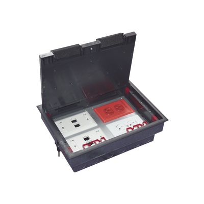 [TH-CP-4M] Caja de Piso para Cuatro Módulos Universales (Socket M4), para Alimentación Eléctrica y Redes de Datos (11000-43401) No Incluye Faceplates