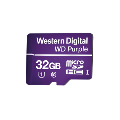 [WD32MSD] Memoria microSD de 32GB PURPLE, Especializada Para Videovigilancia, 10 VECES MAYOR DURACIÓN, 3 AÑOS DE GARANTIA