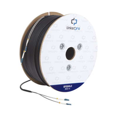 [EF-300-LC] Carrete de Fibra Óptica Monomodo con Conectores LC-LC Duplex, Reforzada con Kevlar, de 300 Metros (984.25 Pies), Para Instalaciones Subterráneas por Tubería