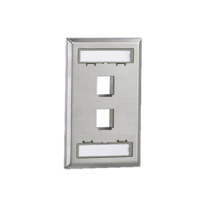 [NKF2S] Placa de Pared Vertical, Salida Para 2 Puertos Keystone, Con Espacios Para Etiquetas, de Acero Inoxidable
