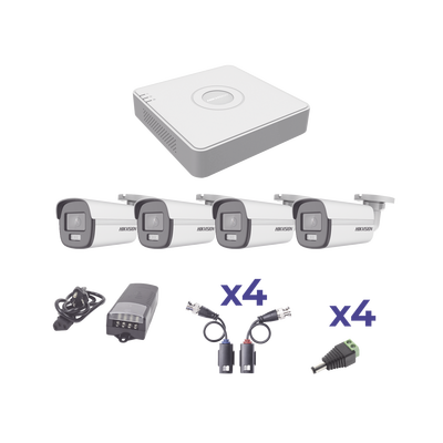 [KH1080PL4BC] KIT COLORVU TURBOHD 1080p Lite / DVR 4 Canales / 4 Cámaras Bala (exterior 2.8 mm) / Transceptores / Conectores / Fuente de Poder Profesional