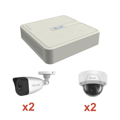 [KIP2MP/2B2D] Kit IP 1080p (2 Megapixel) / NVR de 4 Canales con 4 Puertos PoE / 2 Cámaras IP Bala para Exterior con microfono y Dual light / 2 Cámaras IP Domo para Exterior