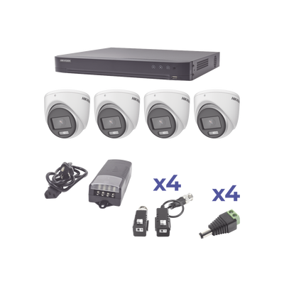 [KH1080P4EC] KIT COLORVU TURBOHD 1080p / DVR 4 Canales / 4 Cámaras eyeball (exterior) lente 2.8mm / Fuente de poder profesional / Transceptores de video y Accesorios de corriente