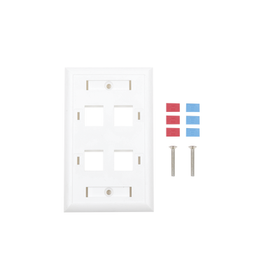 Placa de Pared de 4 Puertos, Keystone, con Espacio para Etiqueta, Color Blanco