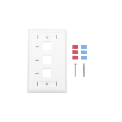 Placa de Pared, de 3 Puertos, Keystone, con Espacio para Etiqueta - Color Blanco