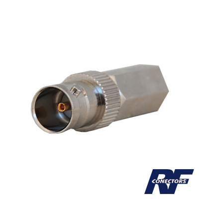 [RFB-1722] Conector BNC Hembra en 75 Ohm, Tipo Roscable para cable Coaxial RG-59/U, Níquel/ Plata/ Delrin.