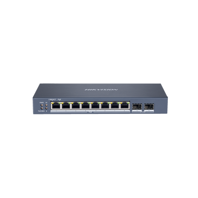 Switch Gigabit PoE+ / Administrable / 8 Puertos Gigabit PoE+ / 2 Puertos SFP / Configuración Nube Hik-Partner Pro / Modo Extendido hasta 300 Metros / 110 W