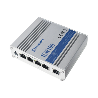 [TSW100] Switch Industrial No-Administrable 5 puertos Gigabit, PoE en 4 puertos 802.3af/at (120W)