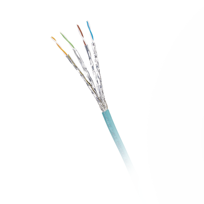 Bobina de Cable Blindado S/FTP Categoría 6A, Uso Industrial con Resistencia al Aceite, Rayos UV y Abrasión, Multifilar (Flexible), Color Azul Cerceta, Bobina de 500 Metros (1640 Pies)
