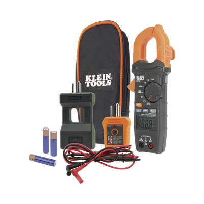 [CL-120-KIT] Kit de Amperímetro de Gancho (400A CA) con Probador de Fase y Divisor (para medir corriente sin cortar el cable).