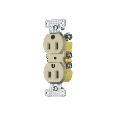 [HUB-RR15I] Contacto Duplex 15A 125V/ 2 Polos 3 Hilos / Cableado posterior y lateral / Nema 5-15R / Color Marfil.