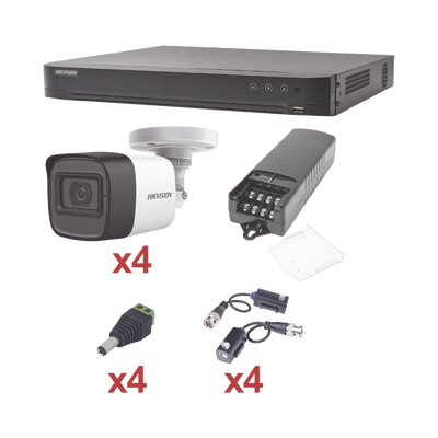 [KH1080P4BW] KIT TurboHD 1080p / DVR 4 Canales / 4 Cámaras Bala (exterior 2.8 mm) / Transceptores / Conectores / Fuente de Poder Profesional