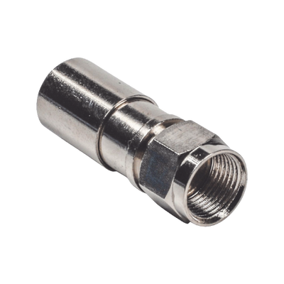 Conector F Macho de Compresión, Metálico para cable RG-6, Cuerpo de Bronce Niquelado.