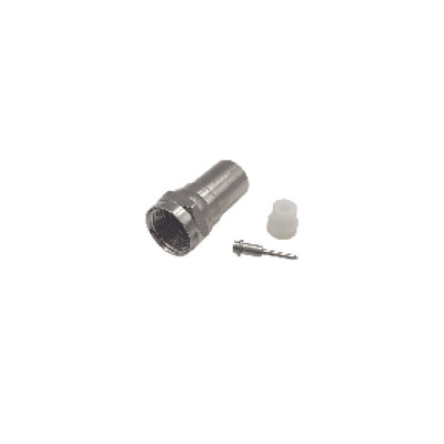 Conector F Macho, Plegable con PIN para Cable RG-6, Cuerpo de Bronce Niquelado.