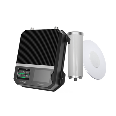 Kit Amplificador Office 200 para 2G, 3G y 4G / Mejora llamadas convencionales y VoLTE / Amplifica señal de TELCEL, AT&T y MOVISTAR / Cubre hasta 400 m² con una antena y hasta 1600 m² con 4 antenas.