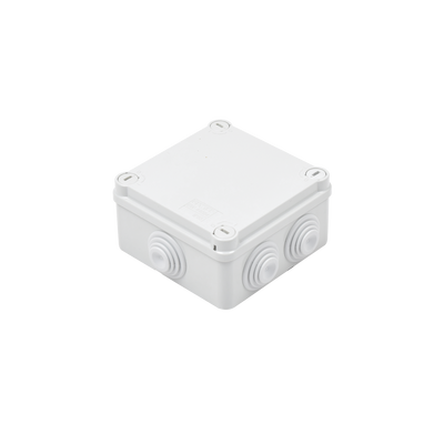 Caja Estanca de PVC Para Derivación y Conexión, 6 Entradas, Tapa con Tornillo de 1/4" de Vuelta, 100x100x50 mm (Área Interna), Uso Exterior IP55, Material que no Propaga el Fuego y Libre de Hálogenos