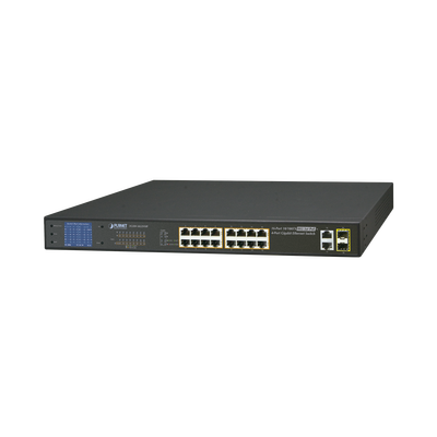 Switch No Administrable PoE+ Extender, Aislamiento VLAN de 16 Puertos +, 2 Combo TP/SFP Gigabit y Pantalla 
