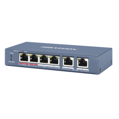 Switch PoE+ / No Administrable / 3 Puertos 10/100 Mbps 802.3 af/at (30 W) + 1 Puerto 10/100 Mbps Hi-PoE (60 W) / 2 Puertos 10/100 Mbps Uplink / Modo Extendido hasta 300 Metros / 60 W