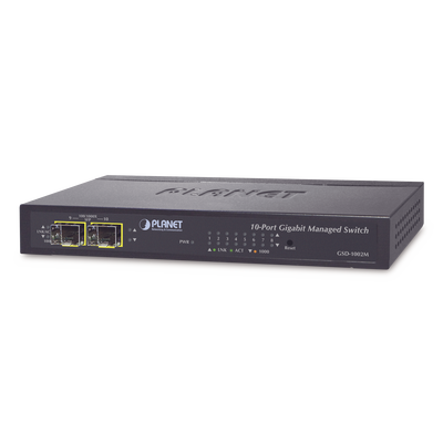 Switch Administrable de Escritorio de 8 Puertos Gigabit/ 2 Puertos SFP / 20 Gbps Switching / PoE In 802.3af/at / Dual Power DC + PoE / VLAN Q-in-Q / IPv6/IPv4/  Administración Remota con CloudNMS