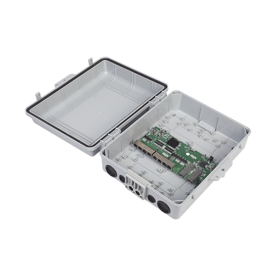 [WI-PS310GFR-O] Switch WISP/FTTx con 7 puertos PoE inverso de 24V Pasivo (PoE in), 1 puerto PoE out de 24V + 2 SFP, Integrado con Gabinete NEMA IP67 para exterior