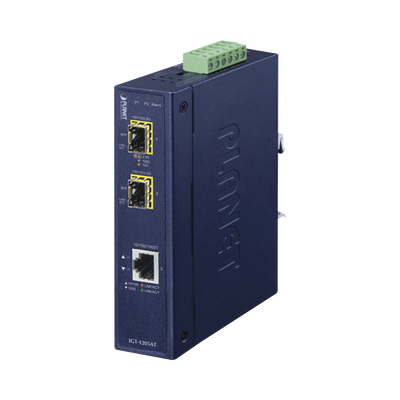 [IGT-1205AT] Convertidor de Medios Industrial de 1 Puerto Ethernet 10/100/1000 Base-T a 2 Puertos SFP 100/1000/2500 Base-X 