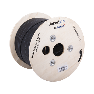 Carrete de 1 km de Fibra Óptica Drop, Interior/Exterior G.657A2 Monomodo de 2 Hilos (Bifibra), Diseñada para Fusionarse, Dieléctrica, Forro Negro, (No Soporta Conectores Mecánicos)