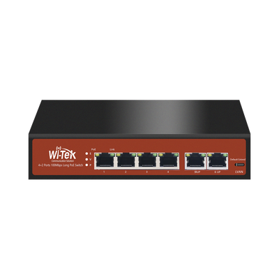 Switch PoE No administrable / PoE de Largo Alcance Hasta 250m / 4 Puertos PoE 10/100Mbps (Puerto 1 Hasta 60W, Puertos 2,3 y 4 Hasta 30W) + 2 Puertos 10/100Mbps Uplink / Presupuesto 65 W / Plug and Play