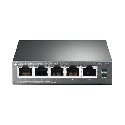 [TL-SG1005P] Switch Escritorio No Administrable de 5 puertos 10/100/1000 Mbps / Con 4 puertos PoE 802.3af/at de hasta 65 W / PoE Extendido hasta 250 metros