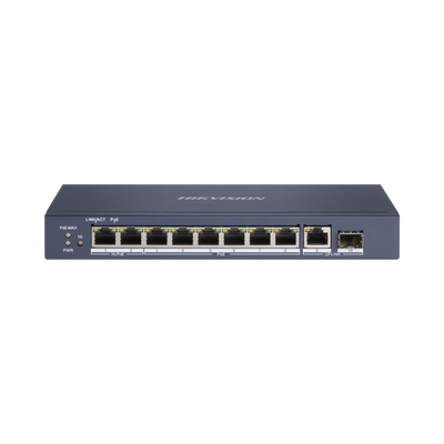 Switch PoE+ / No Administrable / 7 Puertos 1000 Mbps 802.3 af/at (30 W) / 2 Puertos 1000 Mbps Hi-PoE (90 W) / 1 Puertos 1000 Mbps Uplink / 1 Puerto SFP / Modo Extendido hasta 300 Metros / 110 Watts