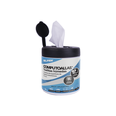 [COMPUTOALLAS] Toallas húmedas antibacteriales, para limpieza de gabinetes, equipos de cómputo, audio, vídeo y telefonía, 30 piezas 