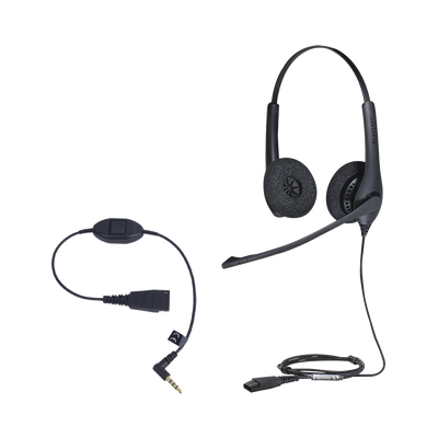KIT, Diadema con cancelación de ruido, con accesorio para conexiones 3.5mm Incluye modelos BIZ-1500-DUO-QD y MOBILE-QD-35MM-Sï»¿