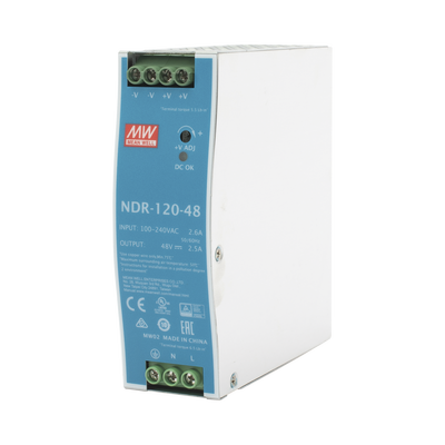 Fuente de poder industrial de 120 W, salida 48 Vcc, entrada 90~264 VCA, para montaje en riel DIN, 
