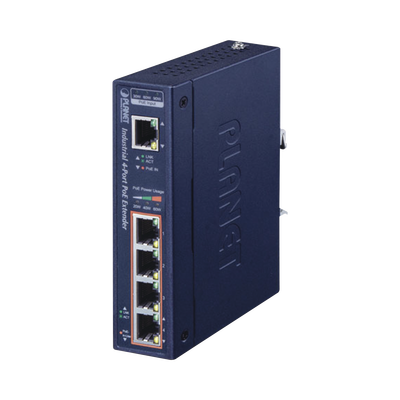 Extensor Industrial PoE, Entrada PoE 802.3 bt  y 4 Puertos de Salida Gigabit 802.3 af/at