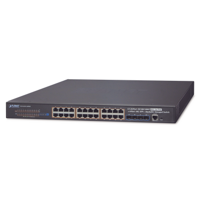 Switch Administrable Stacking Capa 3, 24 Puertos PoE 802.3af/at 10/100/1000T, Hasta 370 W,  4 Puertos 10G SFP+