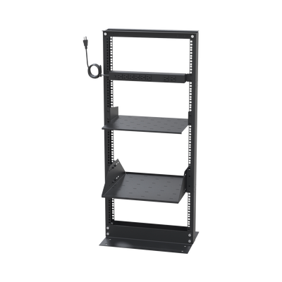 Kit de Rack Estándar 19", 24 UR con 2 Charolas  y PDU (8 tomas). Ideal para UPS y Servidores tipo Torre.