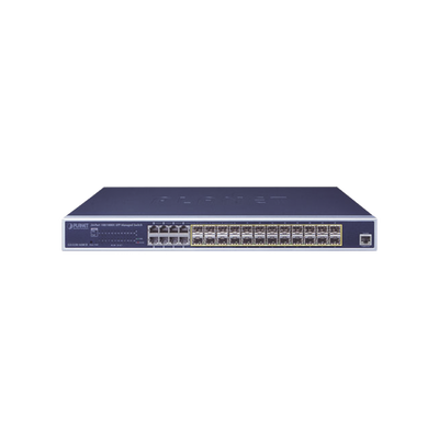 Switch Administrable Capa 2 con Fuente de Alimentación Redundante, 24 Puertos SFP Gigabit 100/1000X, 8 Puertos Combo RJ45 Gigabit.
