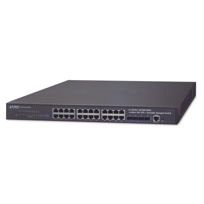 Switch Administrable Capa 3, 24-Puertos 10/100/1000T + 4-Puertos 10G SFP+, Apilable