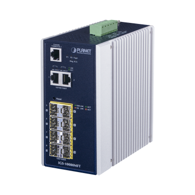 Switch Industrial Administrable L2+, 8 Puertos 1G SFP, 2 Puertos TP Gigabit, (-40 ~75 grados C) 