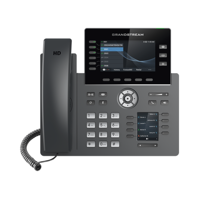Teléfono IP Wi-Fi, Grado Operador, 6 líneas SIP con 6 cuentas, pantalla a color 4.3", puertos Gigabit, Bluetooth, PoE, codec Opus, IPV4/IPV6 con gestión en la nube GDMS