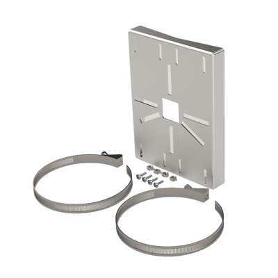 Montaje universal galvanizado para instalación de cámaras en poste 2" a 5" color gris galvanizado