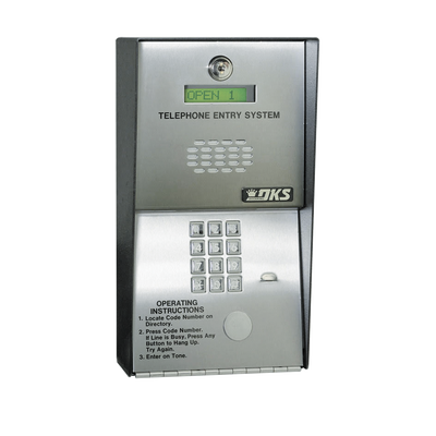 [1802-082] Audioportero Telefónico DKS Para 600 números Telefónicos / Control Para 2 Puertas / Gabinete Para Sobreponer/ Marcación a 16 Digitos / Linea Análoga o Digital