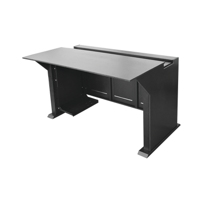[EM-S02] Escritorio Estación Mobiliaria Profesional de Monitoreo y Control / Videovigilancia / Acceso / Alarmas / Etc... / Metal Negro y Madera Tono Oscuro