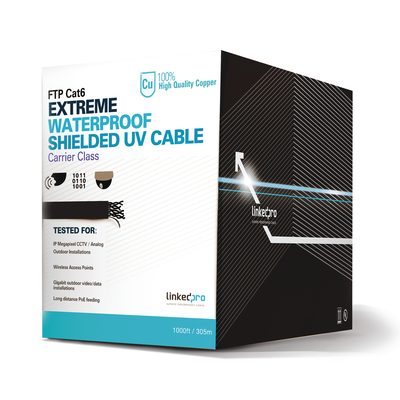 [PRO-CAT-6-EXT-LITE] Bobina de Cable 305 Metros (1000 Pies) Cat6+ Calibre 23, Climas Extremos, Color Negro, Sin Blindar, para Intemperie.