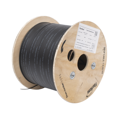 Carrete de 1 km de Fibra Óptica Drop, Interior/Exterior G.657A2 Monomodo de 1 Hilo (Unifibra), Dieléctrica, Forro Negro