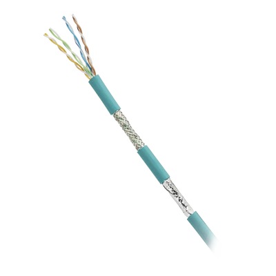 Bobina de Cable Blindado SF/UTP Categoría 5e de 4 Pares, Uso Industrial con Resistencia al Aceite y Rayos UV, Multifilar 24/7 (Flexible), Color Azul Cerceta, Bobina de 305 Metros (1000 Pies)