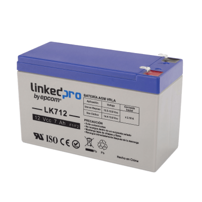 [LK712] Batería de respaldo 12 V | 7 Ah | AGM | Especial para Seguridad Electrónica | UPS | Sistemas de Emergencia  | Vida útil 5 años | Terminales F1  + Adaptador F2
